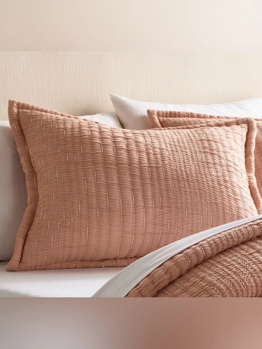 NWOT Quince Organic Cotton Channel Stitch Sham Set, Standard (Coral Pink)